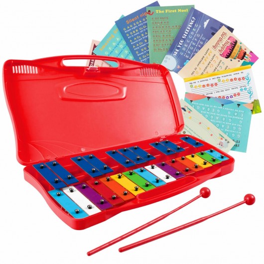 25 Notes Kids Glockenspiel Chromatic Metal Xylophone-Red