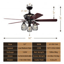 Load image into Gallery viewer, 52&quot; Electric Ceiling Fan with 5 Blades and 3 Lights for Living Room and Bedroom
