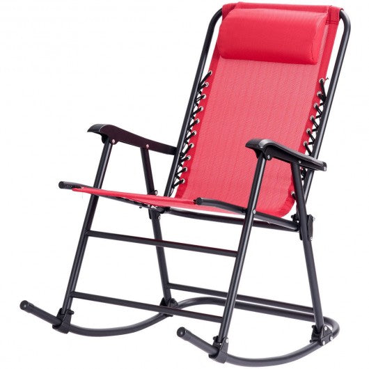 Outdoor Patio Headrest Folding Zero Gravity Rocking Chair-Red