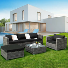 Load image into Gallery viewer, 6pcs Patio Rattan Wicker Furniture Set with Black Cushion
