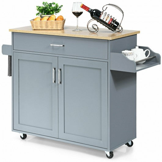 Rolling Kitchen Island Cart with Towel and Spice Rack-Gray