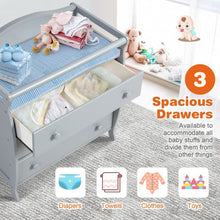 Load image into Gallery viewer, 3-Drawer Dresser Changing Table with Safety Belt Guardrails-Gray
