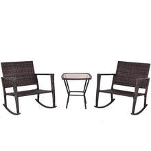 Load image into Gallery viewer, 3-Pc Rattan Rocking Chair and Coffee Table Furniture Set-Brown
