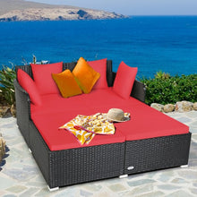 Load image into Gallery viewer, Outdoor Patio Rattan Daybed Thick Pillows Cushioned Sofa Furniture-Red
