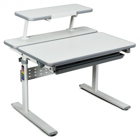 Adjustable Children's Study Table with Bookshelf & Tilted Desktop