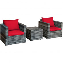Load image into Gallery viewer, 3 Pcs Patio Rattan Furniture Bistro Sofa Set with Cushioned-Red
