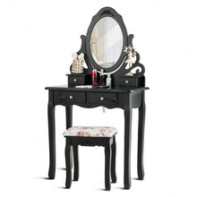 Load image into Gallery viewer, 4 Drawers Vanity Wood Makeup Dressing Table Set with Mirror-Black
