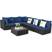 Load image into Gallery viewer, 7-Piece Outdoor Wicker Patio Sofa Set with 2 Pillows and Cushions-Navy
