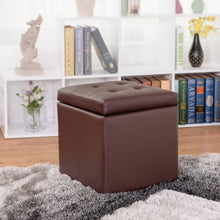 Load image into Gallery viewer, Square Hinge Top Storage Box Ottoman-Brown

