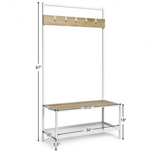 Load image into Gallery viewer, 3 in 1 Industrial Coat Rack with 2-tier Storage Bench and 5 Hooks-Natural
