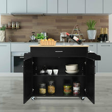 Load image into Gallery viewer, Rolling Kitchen Island Cart with Towel and Spice Rack-Black
