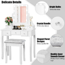 Load image into Gallery viewer, Vanity Dressing Table Set with 10 Dimmable Bulbs and Cushioned Stool-White

