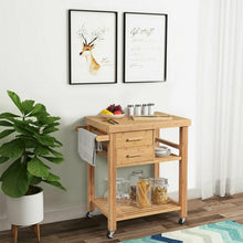 Load image into Gallery viewer, Bamboo Kitchen Trolley Cart with Tower Rack and Drawers
