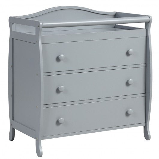3-Drawer Dresser Changing Table with Safety Belt Guardrails-Gray