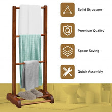 Load image into Gallery viewer, 3-Bar Acacia Wood Freestanding Bathroom Towel Rack  w/Bottom Storage Shelf-Brown
