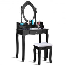 Load image into Gallery viewer, Vanity Makeup Dressing Table Stool Set Jewelry Desk 3 Drawer Mirror Black-Black
