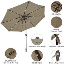 Load image into Gallery viewer, 10&#39; Solar LED Lighted Patio Market Umbrella Shade Tilt Adjustment Crank-Tan
