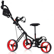 Load image into Gallery viewer, Foldable 3 Wheels Push Pull Golf Trolley with Scoreboard Bag-Red
