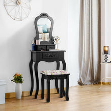 Load image into Gallery viewer, Makeup Dressing Table and Bench 3 Drawers and Cushioned Stool for Girls-Black
