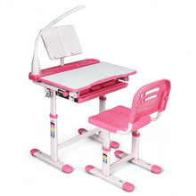 Load image into Gallery viewer, Adjustable Kids Desk Chair Set with Lamp and Bookstand-Pink
