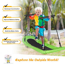 Load image into Gallery viewer, Saucer Tree Swing Surf Kids Outdoor Adjustable Oval Platform Set w/Handle-Green
