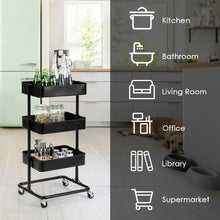 Load image into Gallery viewer, 3-Tier Metal Rolling Storage Cart Mobile Organizer with Adjustable Shelves-Black
