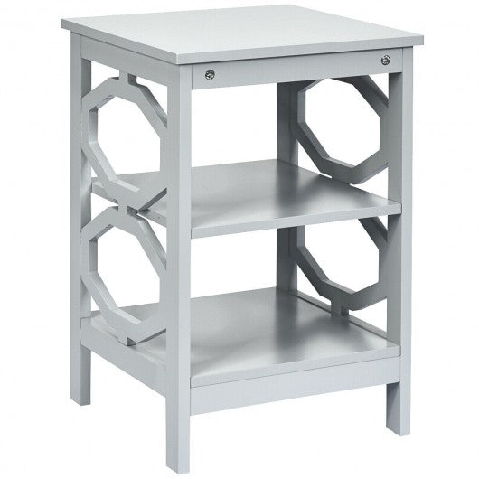 3-tier Nightstand Sofa Side End Accent Table-Gray