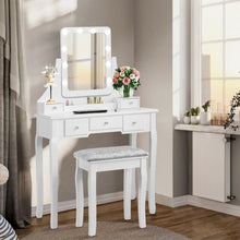 Load image into Gallery viewer, Vanity Dressing Table Set with 10 Dimmable Bulbs and Cushioned Stool-White
