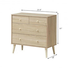 Load image into Gallery viewer, 4-Drawer Dresser Cabinet Storage Organizer Rubber Leg with Rail-Oak

