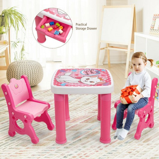 Adjustable Kids Activity Play Table and 2 Chairs Set withStorage Drawer-Pink