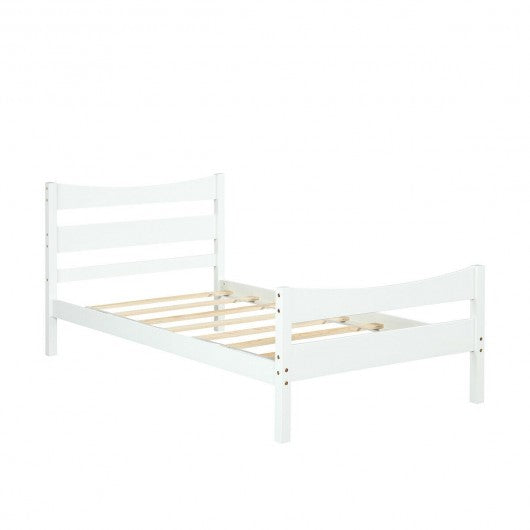 Twin Size Platform Bed Frame Foundation Slat Support -White