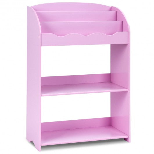 3-Tier Kids Bookshelf Magazine Storage Bookcase -Pink