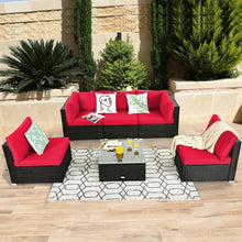 Load image into Gallery viewer, 6PCS Patio Rattan Furniture Set Cushioned Sofa Coffee Table Garden-Red
