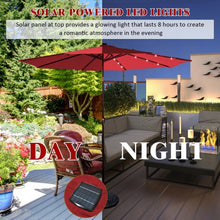 Load image into Gallery viewer, 10&#39; Solar LED Lighted Patio Market Umbrella Shade Tilt Adjustment Crank-Burgundy
