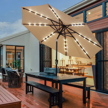 Load image into Gallery viewer, 9 Ft and 32 LED Lighted Solar Patio Market Umbrella Shelter with Tilt and Crank-Beige
