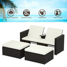 Load image into Gallery viewer, 3 pcs Outdoor Rattan Wicker Chaise Lounge Love Seat

