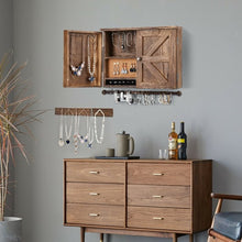 Load image into Gallery viewer, Rustic Wall Mounted Jewelry Cabinet with Barn Door Decor
