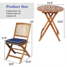 Load image into Gallery viewer, 3PCS Patio Folding Wooden Bistro Set Cushioned Chair -Navy

