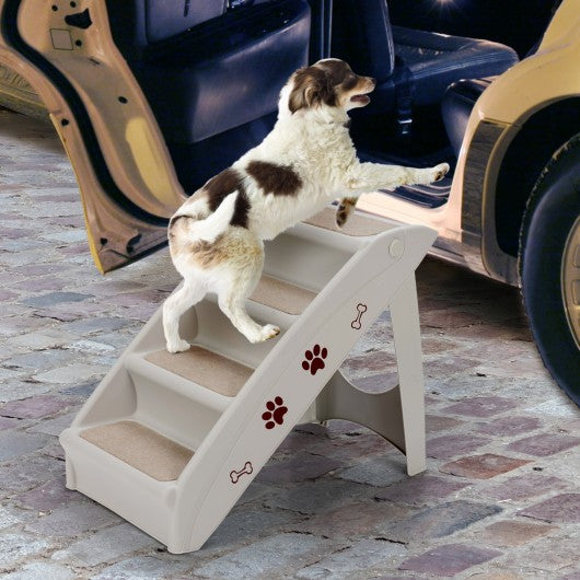 Collapsible Plastic Pet Stairs 4 Step Ladder for Small Dog and Cats-Gray
