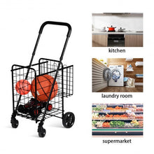 Load image into Gallery viewer, Folding Shopping Cart Basket Rolling Trolley with Adjustable Handle-Black
