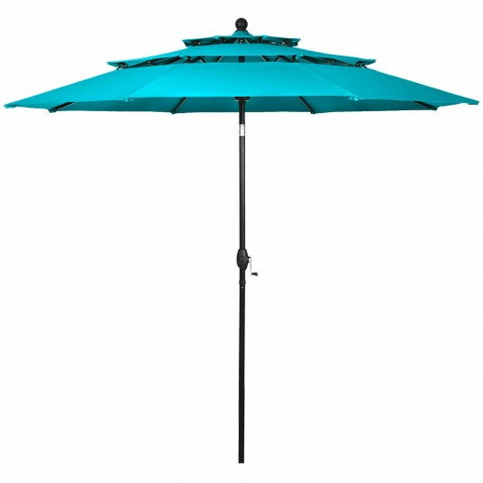 10' 3 Tier Patio Umbrella Aluminum Sunshade Shelter Double Vented-Turquoise
