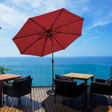 Load image into Gallery viewer, 10&#39; Solar LED Lighted Patio Market Umbrella Shade Tilt Adjustment Crank-Burgundy
