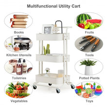 Load image into Gallery viewer, 3-Tier Metal Rolling Storage Cart Trolley 2 Brakes with Handle-White
