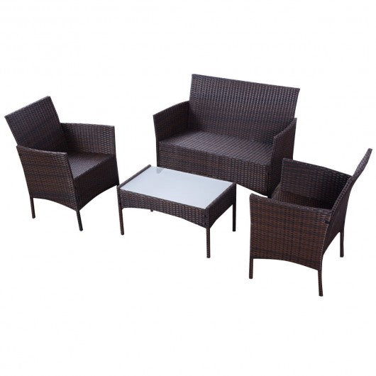 4 pcs Outdoor Patio Rattan Wicker Cushioned Sofa Table-Dark Brown