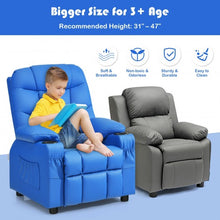 Load image into Gallery viewer, PU Leather Kids Recliner Chair with Cup Holders and Side Pockets-Blue
