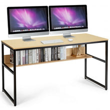 Load image into Gallery viewer, 55&quot; Computer Desk Writing Table Workstation Home Office with Bookshelf-Natural
