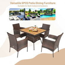 Load image into Gallery viewer, 5PCS Patio Rattan Dining Furniture Set with Arm Chair and Wooden Table Top
