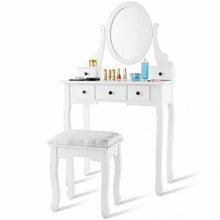 Load image into Gallery viewer, Dressing Table Set with Oval Mirror Stool and 5 Storage Drawers
