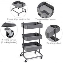 Load image into Gallery viewer, 3 Tier Metal Rolling Utility Storage Cart
