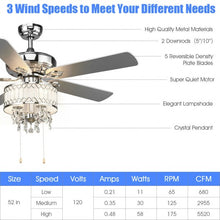 Load image into Gallery viewer, 52&quot; Crystal Ceiling Fan Lamp w/ 5 Reversible Blades-Silver
